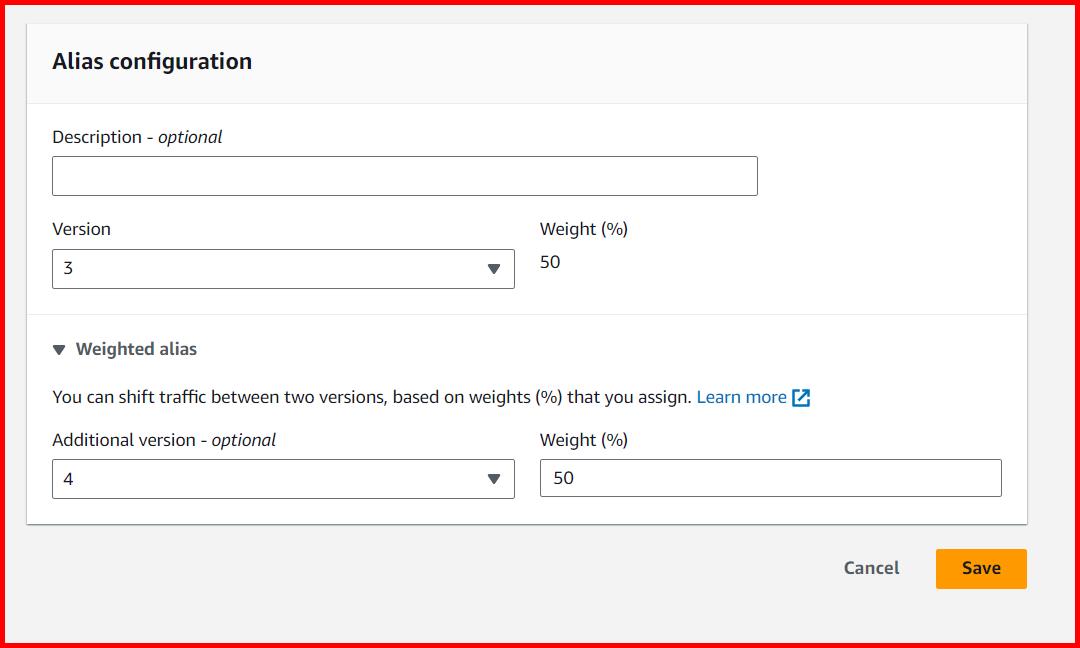 Picture showing specifying the additional alias in the lambda function
